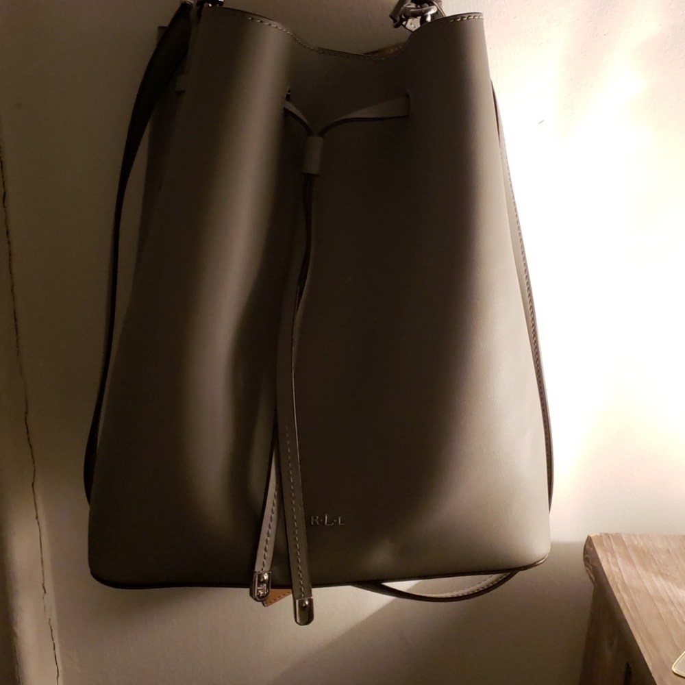 Grey ralph lauren bucket bag.